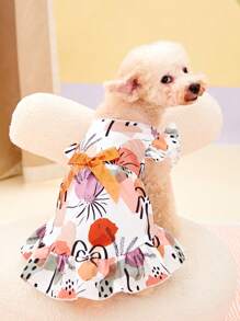 PETSIN 1pc Flower Print Ins Style Dress, Pet Clothes Dog/Cat Dress - Multicolor - View 5