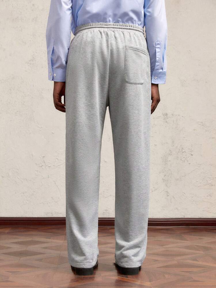 Men's Elastic Waist Graphic Letter Printed Relaxed Fit Long Sweatpants, Casual Gray Trousers Suitable For Autumn/Winter Daily Wear