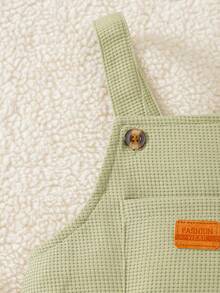 Bộ đồ liền quần vải tổ ong dễ thương cho bé trai mùa xuân và mùa thu - xanh quân đội - Xem 3