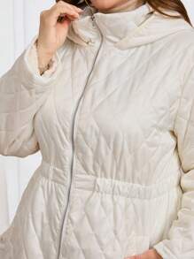 SHEIN Clasi Plus Size Women Solid Color Zip Up Casual Padded Coat, Winter