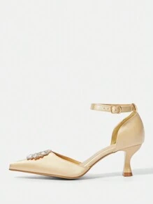 CUCCOO HITCHD Women's Vintage Style Embroidery Pointed Toe High Heel Slingback Shoes New Year Holiday - Gold - View 2