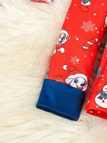 Young Girl Christmas Tree & Deer Graphic Snug Fit Long Sleeve Pajama Set