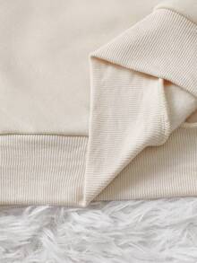 SHEIN EZwear 女式字母与蝴蝶结印花圆领长袖保暖内衬休闲运动衫，秋冬 - 杏色 - 查看 4