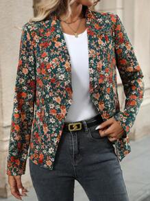 EMERY ROSE 女士休闲碎花印花翻领夹克，秋季 - 彩色 - 查看 6