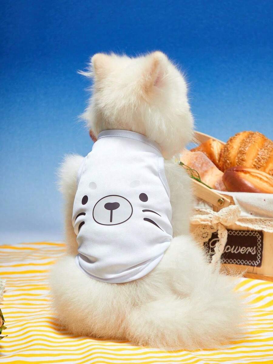 PETSIN 1pc Pet Cat Dog Seal Animal Printed Comfortable Breathable Cool Vest Tank, Summer Cat Supplies - Multicolor - View 1