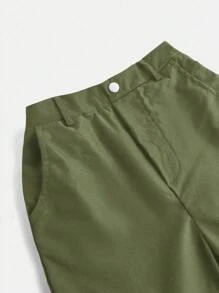 SHEIN 女童休闲实用梭织裤，百搭，秋季 - 軍綠色 - 查看 5