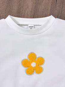 Sparklyn 2 pièces Ensemble de tenues pour jeune fille avec sweat-shirt blanc à fleurs et jean en denim évasé bleu, automne/hiver - Blanc - Voir 5