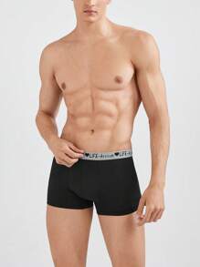 3pcs/Pack Men's Solid Color Patchwork Letter Print Simple Casual Boxer Brief - Black - View 6