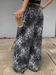 DAZY Jeans de pierna ancha y relajada con estampado todo sobre leopardo / estampado de guepardo para mujeres