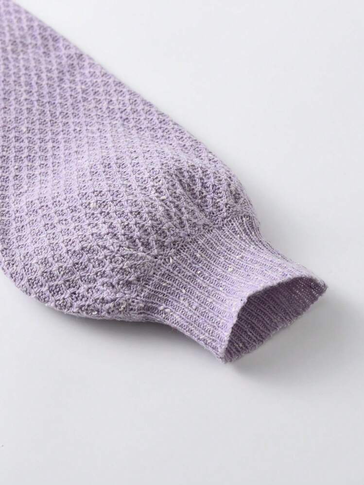 Tween Girls' Minimalist Solid Color Lantern Sleeve Sweater, Casual For Autumn/Winter - Purple - View 3