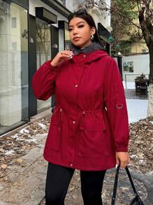 Flirla 大码女式可拆卸毛皮派克大衣，带拉链开合和口袋，适合冬季防寒