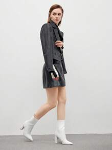 CUCCOO BASICS Damen modische weiße Stoff-Stretch-Spitze-Chunky-Heel Stiefel bis zur Mitte des Schienbeins, geeignet für Pendeln, Dates, Partys, Urlaub zu Weihnachten und Neujahr, Herbst- und Winterstimmung, Valentinstag