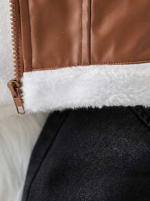 SHEIN 2 件装男婴长袖加厚夹克套装，搭配休闲长款牛仔装