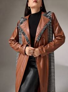 Modelyn Damen einfarbige Jacke mit Krawattenfront und Knopfverschluss, Langarm, Lässig - Khaki - Übersicht 6