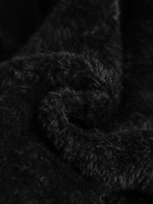 1pc Tween Girls Black Hooded Parka With Fluffy, Large Pockets, Thick Padded Warm Lining, Suitable For Autumn/ Winter