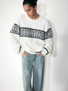 Maija Damen warmer Fairisle Muster Weißer Pullover, Pullover für Herbst/Winter