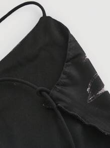 SHEIN MOD Spaghetti Strap Spaghetti Strap Floral Print See-Through Backless Blouse - Black - View 4