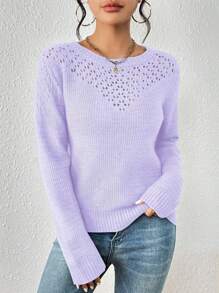 SHEIN LUNE Jersey de punto minimalista casual con calado en color liso, para otoño/invierno