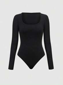 SHEIN Tall Tuta intera donna di colore unito con maniche lunghe e pantaloni, completo casual a 2 pezzi, autunnale - nero - Visualizzare 3