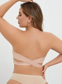 1pc Plus Size Women's Seamless Wireless Bra, Solid Color, Comfort Fit - Apricot - View 2