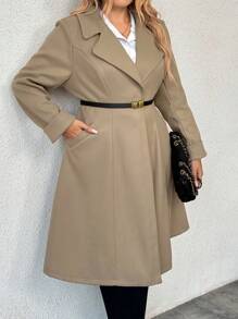 Flirla Plus Size Women's Solid Color Lapel Neck Long Sleeve Casual Coat, Autumn/Winter