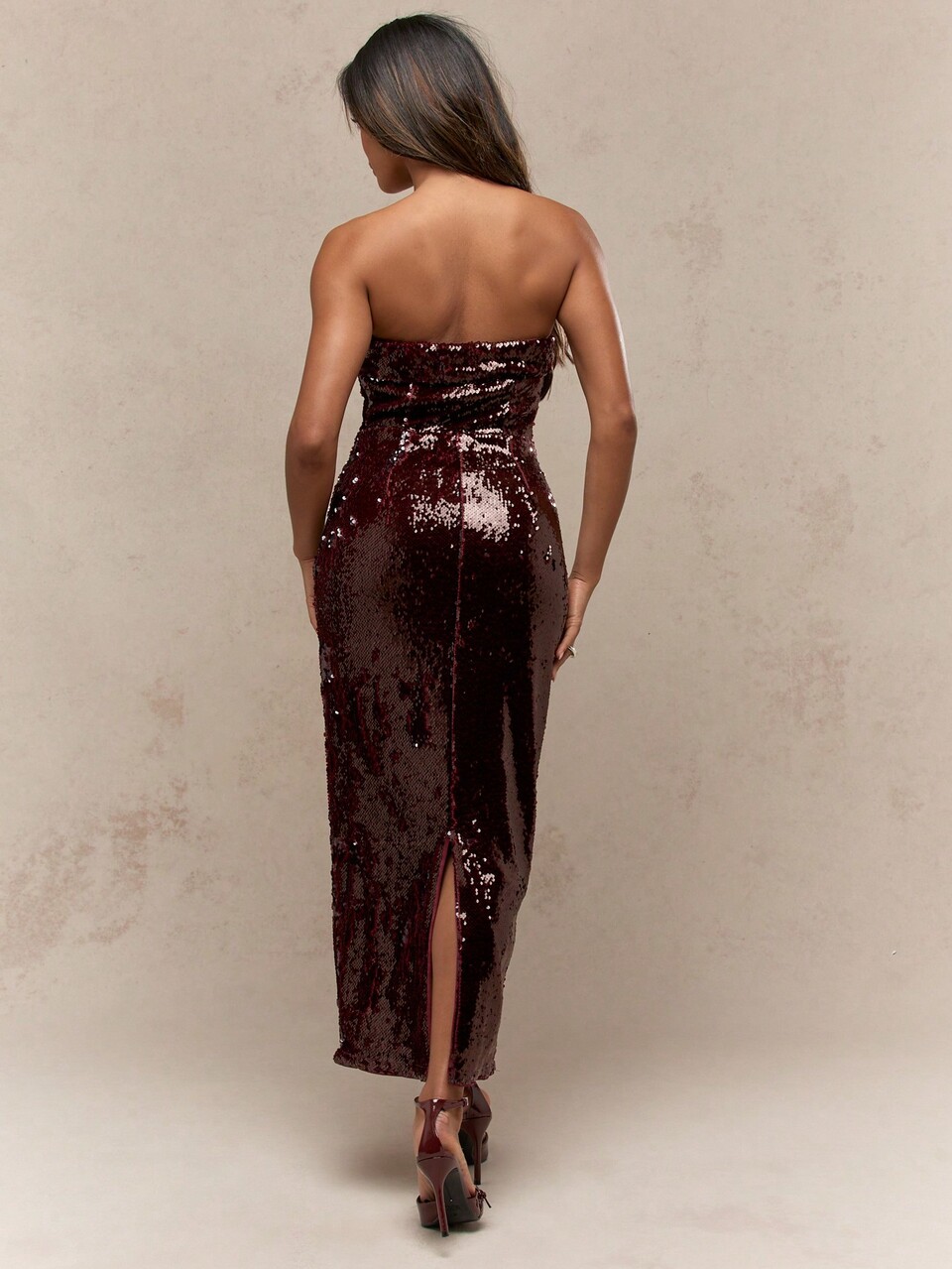 MISSGUIDED Robe longue bustier à sequins avec fente au dos pour Noël