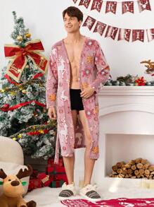 Men's Soft And Comfortable Christmas Plush Robe For Home Wear, Autumn/Winter - Multicolor - View 2