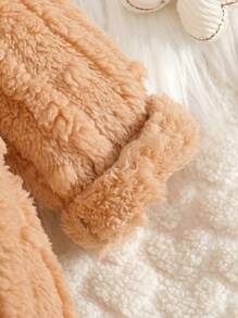 SHEIN Bộ đồ liền thân nhung nơ nhiều màu dễ thương cho bé gái, thoải mái khi ở nhà và giải trí, mùa thu/đông - Nhiều màu - Xem 3