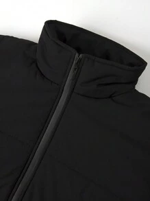 Manfinity Homme Abrigo acolchado casual con cremallera de manga larga y unicolor, talla grande para hombre, invierno