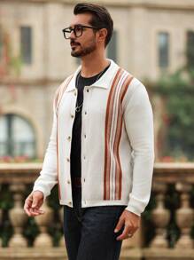 Manfinity CityGents Áo khoác cardigan sọc khối màu thường ngày cho nam, Áo khoác cardigan sọc khối màu thường ngày mùa thu/đông, Quà tặng cho chồng, bạn trai - Nhiều màu - Xem 6