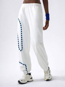 VARSITIE Low Rise Elasticated Loose Print Women Sports Pants - White - View 1
