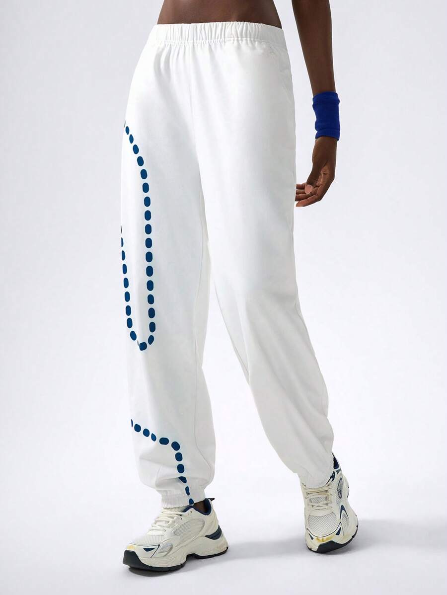 VARSITIE Low Rise Elasticated Loose Print Women Sports Pants - White - View 1