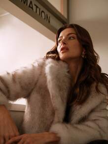 Anewsta New Arrival Elegant Fluffy Ladies Coat, Fox Fur Style Fuzzy Winter Outerwear For Holiday Party Clothes - White - View 10