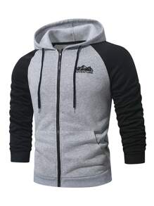 Manfinity Homme Men's Colorblock Kangaroo Pocket Hooded Zip-Up Sweatshirt - Multicolor - View 1