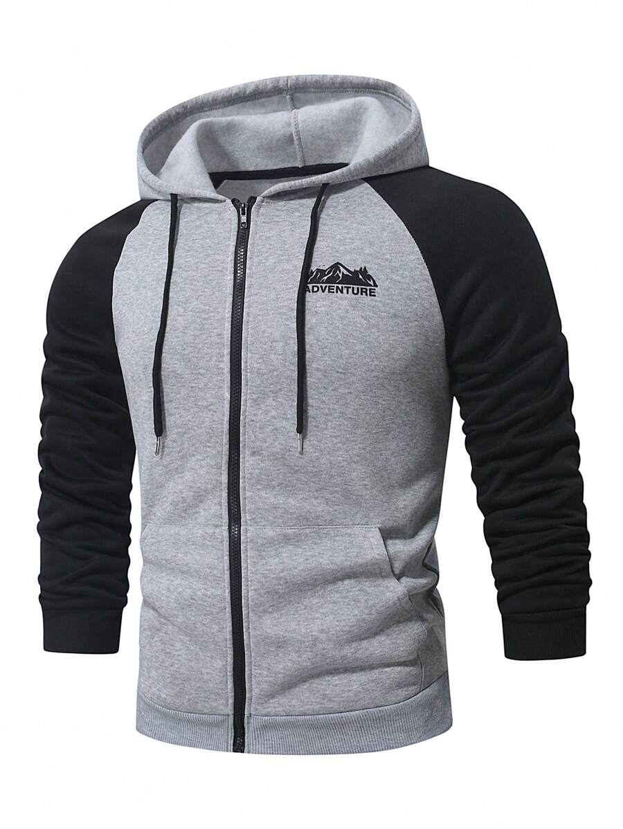 Manfinity Homme Men's Colorblock Kangaroo Pocket Hooded Zip-Up Sweatshirt - Multicolor - View 1