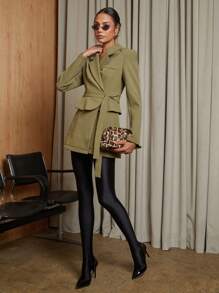 COSMINA 1 件女式休闲简约缺口翻领西装外套，秋季 - 綠色 - 查看 3