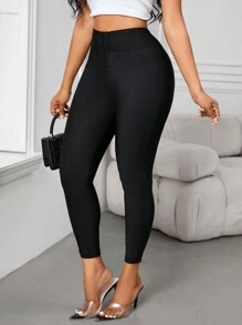 SHEIN Lady Women's Leggings, Waist Vent Design - Black - View 5