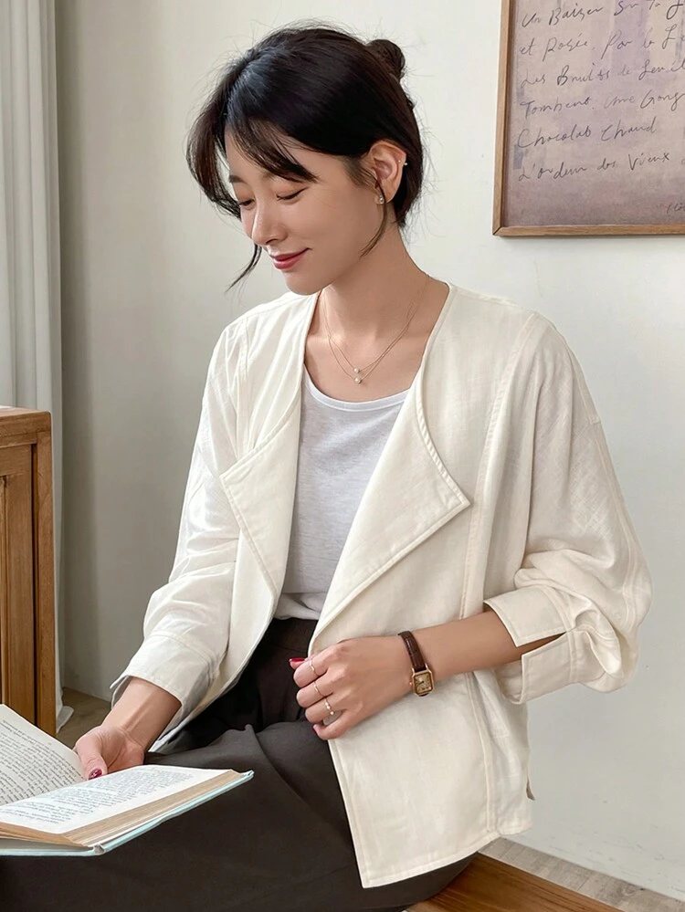 Women's Oversized Lapel Regular Fit Jacket Linen,Fall Clothes