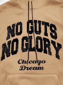 Manfinity EMRG Áo hoodie rút dây in khẩu hiệu cỡ lớn cho nam, áo nỉ dài tay thường ngày - Màu Khaki - Xem 5