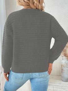 Franclia Plus Size Casual Solid Color Double Pocket Cardigan, Autumn/Winter - Dark Grey - View 2