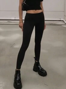 DAZY Quần legging bó tối giản màu trơn dành cho nữ có lót nhiệt - màu đen - Xem 1