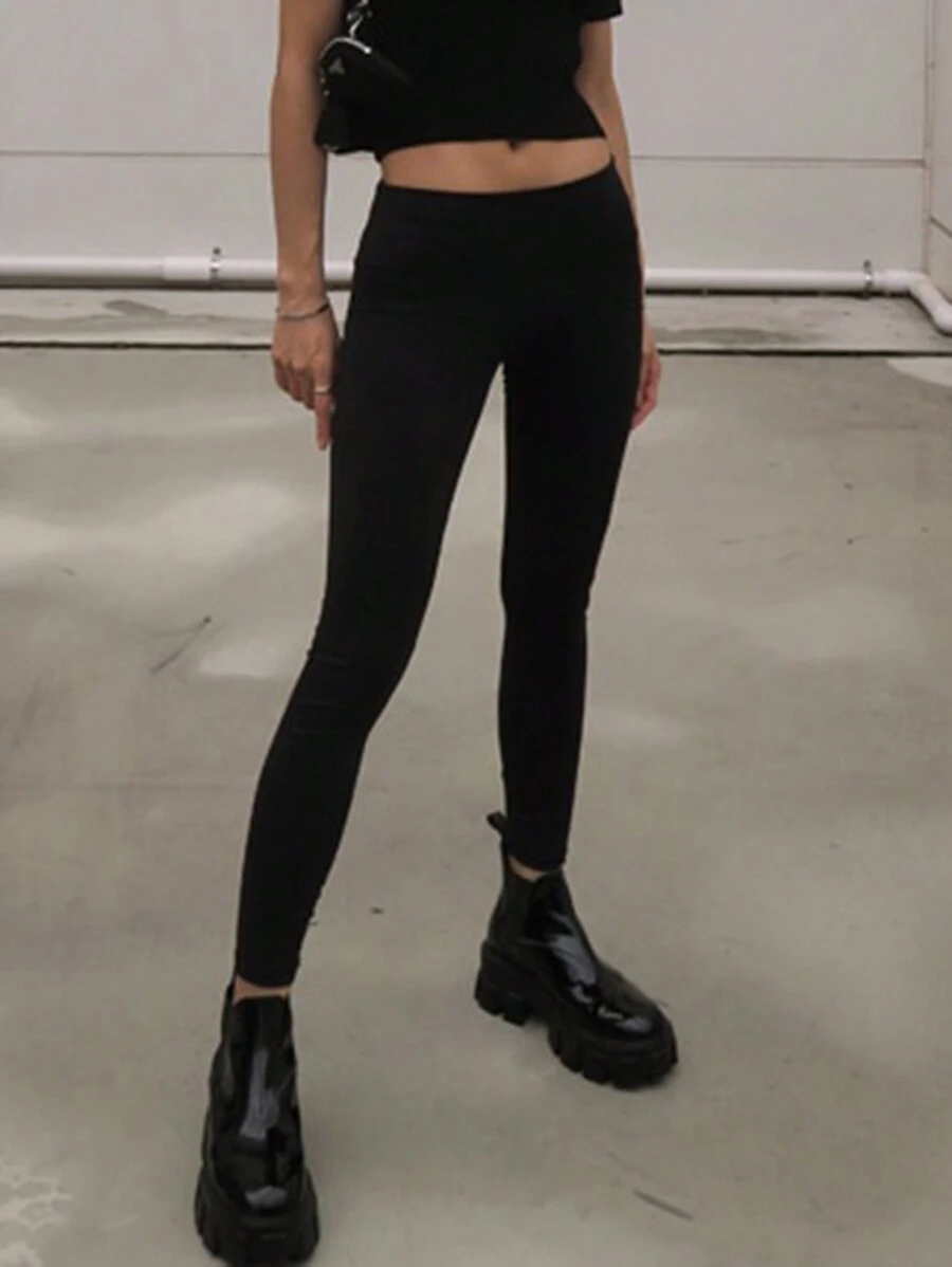 DAZY Quần legging bó tối giản màu trơn dành cho nữ có lót nhiệt - màu đen - Xem 1