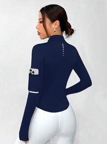 SHEIN Sports 女士拉链前口袋修身运动夹克 - 藏蓝色 - 查看 6