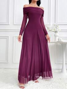 Modelyn Women's Elegant Solid Color Off Shoulder Dress, Autumn Long Evening Dresses