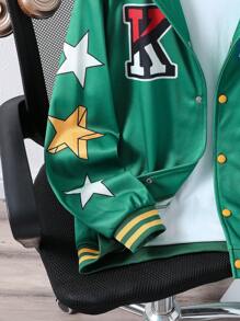 SHEIN Explorewe Teenage Boys Star Pattern Fuzzy Vintage Long Sleeve Cardigan Jacket - Army Green - View 6