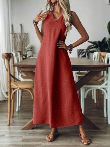 Calvaya 女士无袖纯色连衣裙，适合度假和休闲的长款女士服装