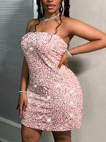 Slaydiva Robe mini élégante et pailletée avec encolure en cœur style A-line, coupe cintrée, convenant pour les fêtes, automne/hiver, grande taille