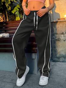 INAWLY 女士抽绳腰部松紧腰带简约风格运动裤，秋冬季休闲款 - 黑色 - 查看 3