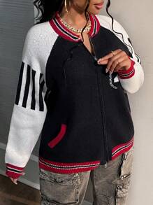 Slaydiva 大码女式拉链提花针织毛衣 - 彩色 - 查看 5