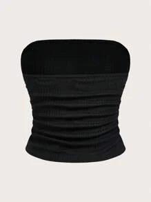 CovetEZ 大码女式高弹力褶饰抹胸短款上衣